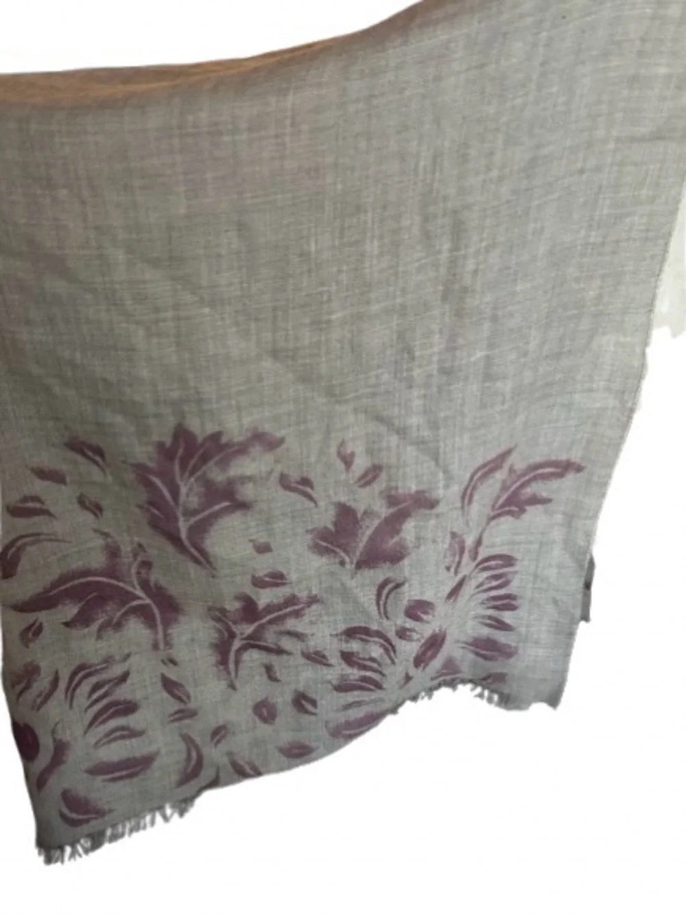 Baby Alpaca Wool and Silk KUNA Scarf Wrap Floral Boho Designer Gray Purple Shawl
